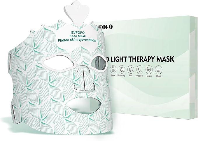 7Color LED Light Therapy Mask, Wireless Green Silicone Face Mask for Red Light Therapy, Infrared, Blue Light, and Skin Rejuvenation, Adjustable Brightness & Skin Treatment, Green