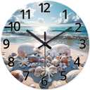 XNM Round Glass Wall Clocks Battery Operated 20 Inch Coastal Analog Large Wall Clocks for Living Room Blue Beach Wall Clock Silent