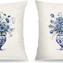Chinoiserie Floral Pillow Covers 18x18 Set of 2, Chinoiserie Decor, Blue and White Porcelain Grandmillennial Flower Decorative Throw Pillow Covers for Home Bedroom Living Room