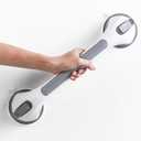 LEVERLOC Grab Bars for Bathtubs and Showers, Shower Handle 17 Inch Strong Suction Bath Handrails, Safety Grip for Bathroom Chair, Bathroom Grab Bar for Senior No Drilling Waterproof,Grey