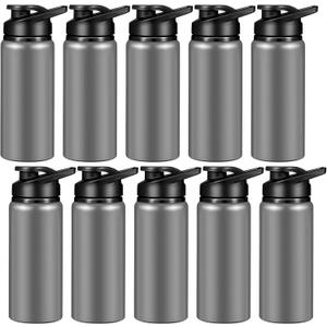 CHENGU 10 Pieces Water Bottle Bulk 20 oz Aluminum Reusable Bottles Lightweight Snap Lid Water Bottle Easy Carry Leak Proof Travel Bottles for Gym Sports Camping Hiking Fishing (Gray)