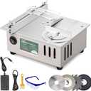 Huanyu Mini Table Saw 96W 9000RPM Hobby Electric Saw 7-Level Speed Adjustable 0-90 Angle 15MM Cutting Depth with Blade Model DIY Crafts Cutting Tool for Precision Cut Metal Wood Plastic Acrylic (Silver)