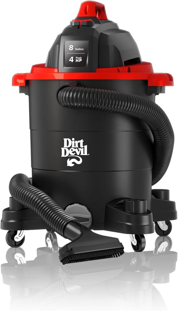 Dirt Devil 8 Gallon Corded Wet Dry Shop Vacuum, Portable, Heavy Duty Vacuum for Garage, Home, Workshop or Vehicle, Compact Design with Versatile Tools, Wet/Dry Shop Vac