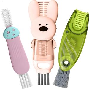 Cup Lid Cleaning Brush, Multifunctional Set with 3 in 1 Lid Cleaner and Two 4 in 1 Cup Lid Cleaning Brushes, Cleaning Brush Tool for Bottles, Straws, Tumblers, Travel Mug Caps, Portable Kit (Pink)