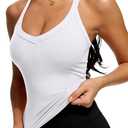 EORIA Womens Workout Tank Tops V Neck Racerback Going Out Crop 2025 Trendy Top Summer Sleeveless Ribbed Camisole, L