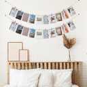 Hanging Photo Display with Clips, Boho Wooden Bead Garland Collage Picture Frame Wall Decor, Photo String with 10 Different Random Colors Wood Clips for Bedroom Room Decor, Christmas Teen Girls Gifts (Multicolor)