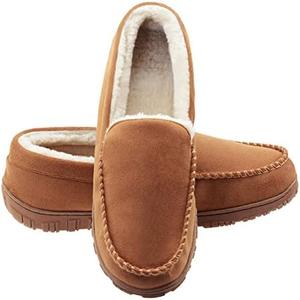 Lulex Moccasins for Men House Slippers Indoor Outdoor Plush Mens Bedroom Shoes with Hard Sole 10