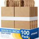 XPCARE Large Brown Paper Bags, 100 Packs 10x5x13 Inch Gift Bags with Handles Bulk Paper Bag with Handles Retail Kraft Paper Bag Brown Gift Bags for Wedding Party Shopping