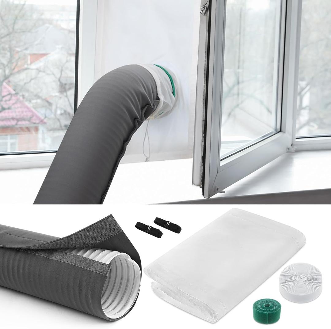 Sliner Portable Air Conditioner Window Vent Kit AC Hose Cover Wrap Duct Insulation Wrap Sleeve Fit 5'' & 5.9'' Exhaust Hose Window Seal Kit for Mobile AC Dryer 10 x 40-60 Inch Length Adjustable