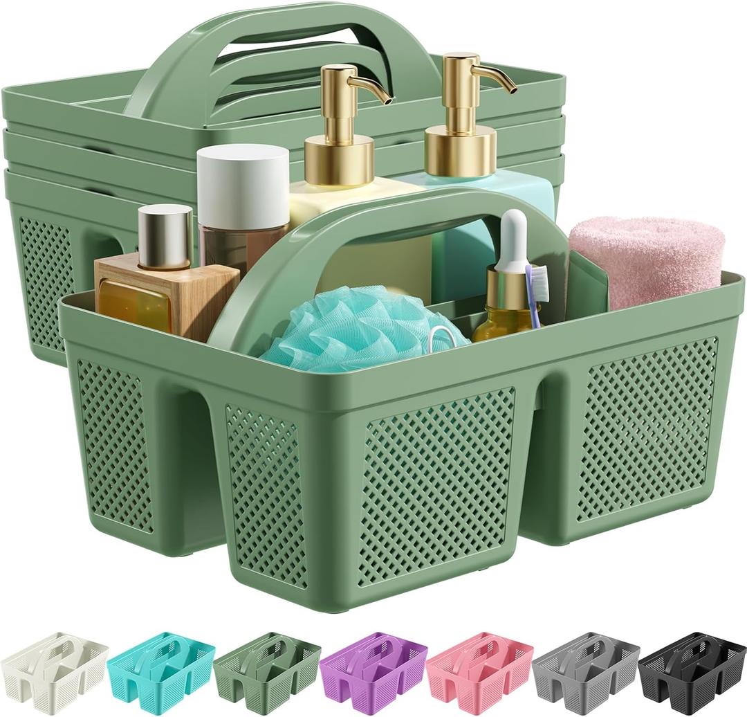 4 Pack Portable Shower Caddy, Integrated Handle, Reinforced Plastic, Organizer Storage Bathroom Supplies and Beauty Products, Cleaning Supplies, Shower Basket for Home, Dorm, Shelf and Cabinet