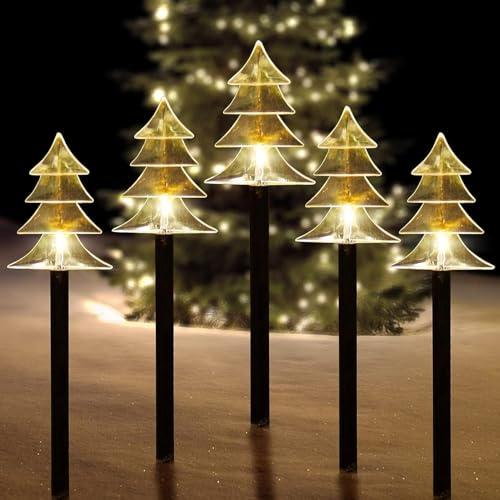 ILLUMINEW Outdoor Christmas Decorations, Solar Christmas Pathway Lights, Set of 5 Waterproof Landscape LED Lights for Yard Lawn Patio Walkway Decor
