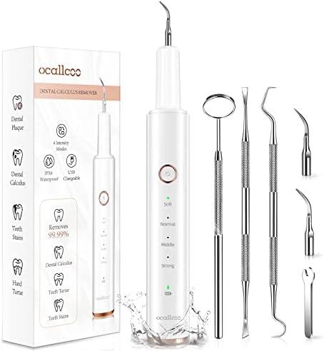 Plaque Remover for Teeth, Electric Tooth Cleaner Tartar Remover for Teeth with LED Light,4 Modes Rechargeable Teeth Cleaning Kit with Dental Tools, 2 Replaceable Heads (White A)