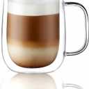 CNGLASS Large Double Wall Glass Coffee Mug 15.2oz,Clear Insulated Glass Espresso Cup with Big Handle,set of 1
