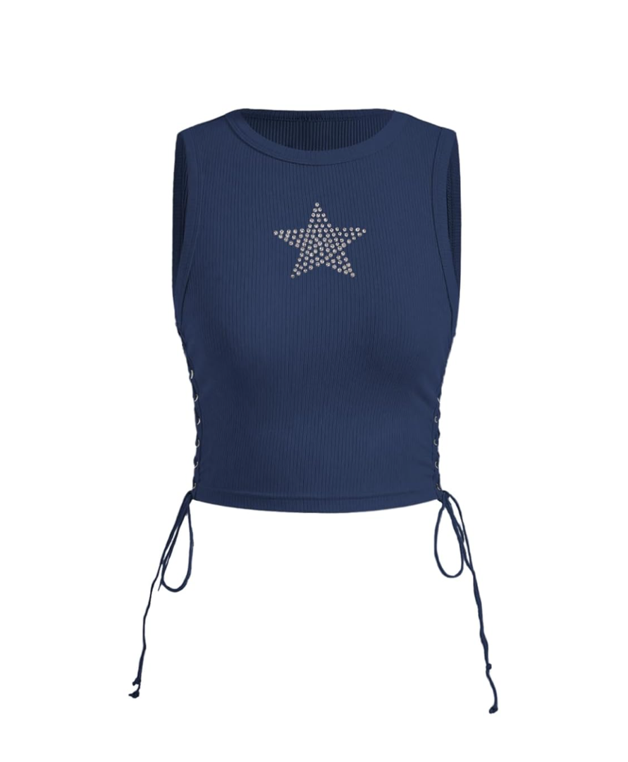 SOLY HUX Women's Tank Tops Y2K Sleeveless Ribbed Star Crop Tank Top Summer Going Out Tops M