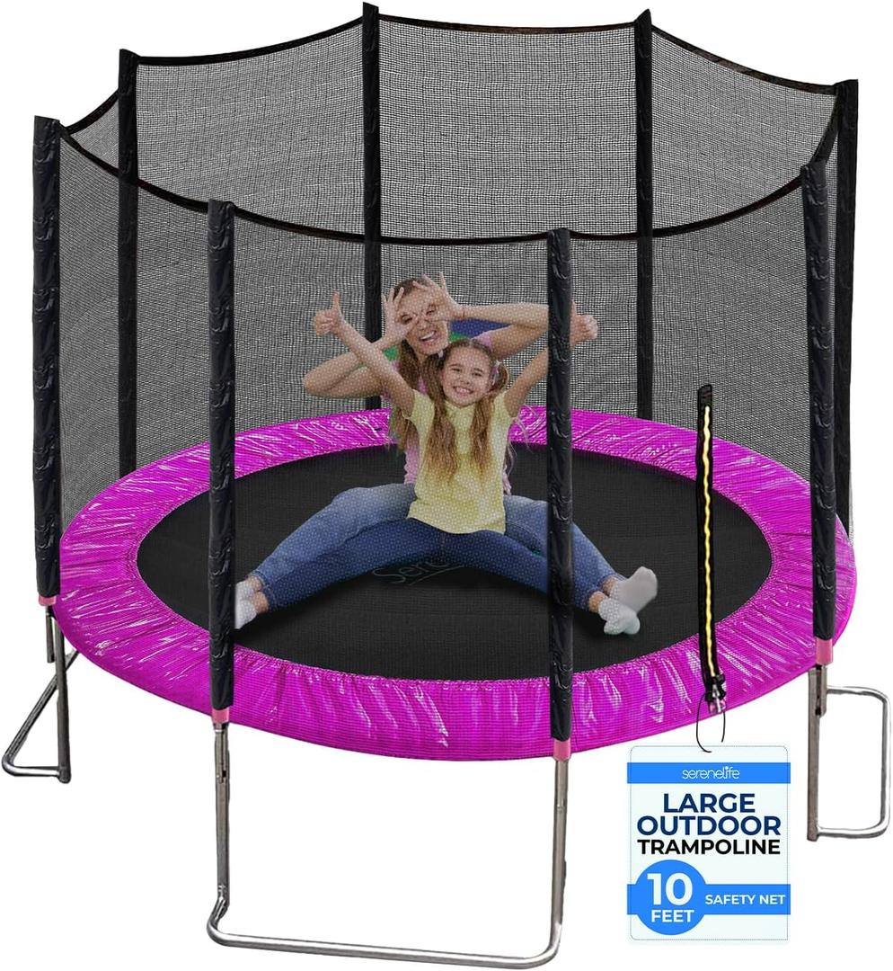 SereneLife 10ft Outdoor Trampoline with Safety Net Enclosure - Large Backyard Trampoline for Kids, Teens & Adults, Weather-Resistant Jumping Mat, Sturdy Frame, Perfect for Family Fun, 120"x120"x100.8"