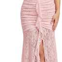 Womens Sexy High Slit Maxi Dress Sleeveless Square Neck Formal Wedding Party Guest Prom Bodycon Ruched Dresses (Pink)
