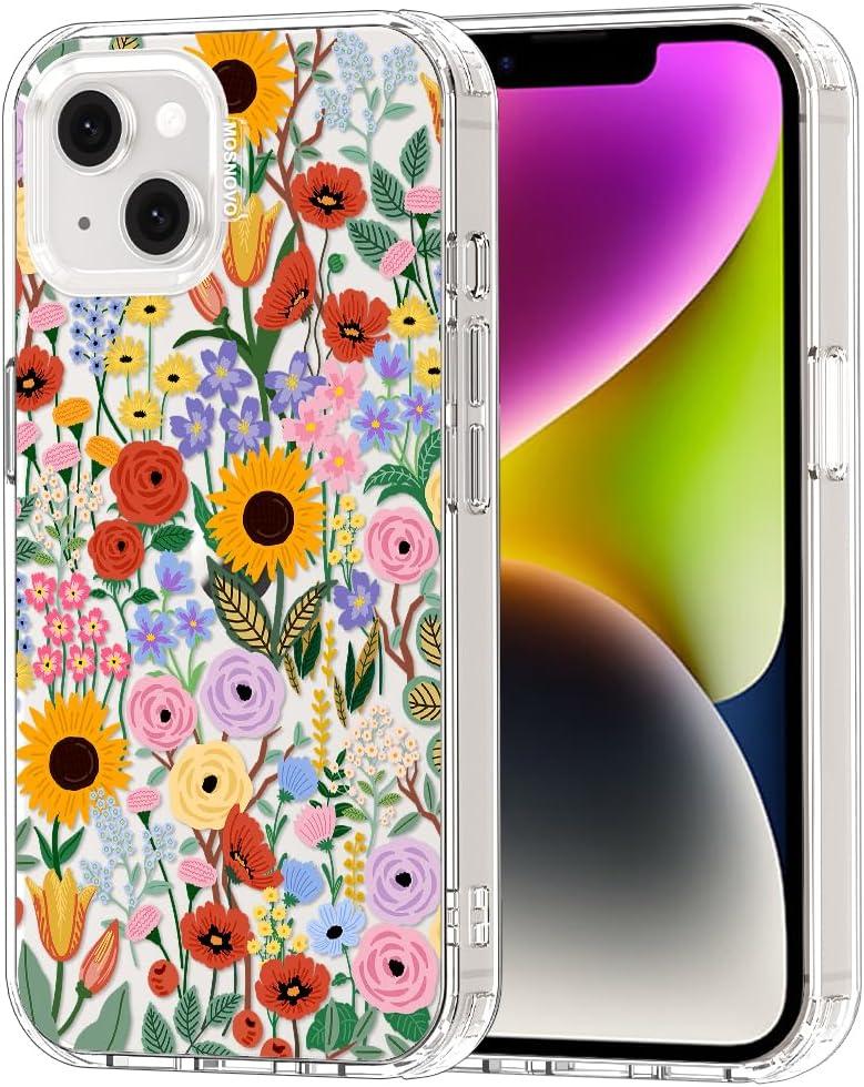 MOSNOVO Case for iPhone 13, [Buffertech 6.6ft Military-Grade Drop Protection] [Anti Peel Off Tech] Clear TPU Bumper Phone Case Cover Design - Blossom & Bloom