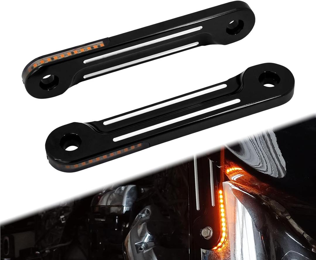 LED Flush Fork Amber Turn Signal Light Brackets White Running Light Fit For Harley Touring Road King Street Glide Electra Glide 1998-2025 (Black & White)