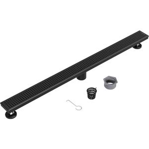 Neodrain 36-Inch Black Linear Shower Drain with Removable Quadrato Pattern Grate,304 Stainless Steel Rectangle Shower Floor Drain, Linear Drain with Leveling Feet,Hair Strainer,Matte Black