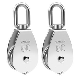 2PCS M50 Single Pulley Snatch Block 304 Stainless Steel Lifting Crane Swivel Hook, 3/8" Rope x 2" Sheave (M50-2PCS)