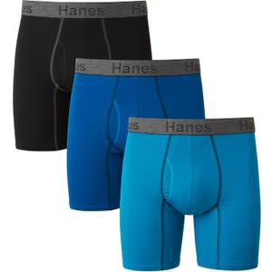 Hanes Men's Comfort Flex Fit Boxer Briefs, Ultra Soft Stretch, Long Leg & Regular Leg, 3- Pack (Medium, Blue/Black)