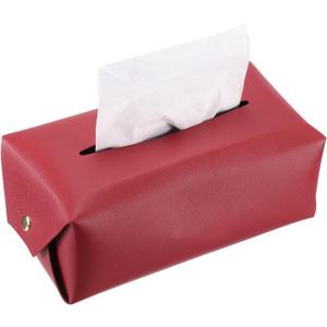 Uxcell Tissue Box Cover with Button Rectangle Tissue Box Holder PU Leather Facial Tissue Paper Dispenser for Tabletop Bathroom Bedroom Kitchen (Red, 8.7 x 4.7 x 3.1 Inch)