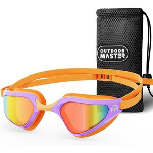 OutdoorMaster Fisheye Swim Goggles, Anti-fog Swimming Goggles No Leaking UV Protetion Adults Men Women, Large Size (Mirrored Red)