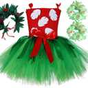 Tutu Dreams Summer Hawaiian Red Green Tutu Dress for Girls with Tropical Fern Leaf Headband Birthday Party Gifts (9-10 Years)