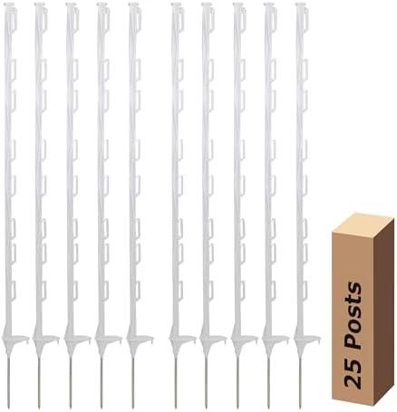 25 Pack Electric Fence Posts, 48 Inch Plastic Step in Fence Post, Temporary Fence Posts for Farm Protection and Livestock, White