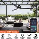 Outdoor Ceiling Fan with Light, 52 Inch Black Waterproof Plug in Ceiling Fan with Remote Control, Reversible Quiet DC Motor, 3-Color Dimmable LED for Gazebo, Porch