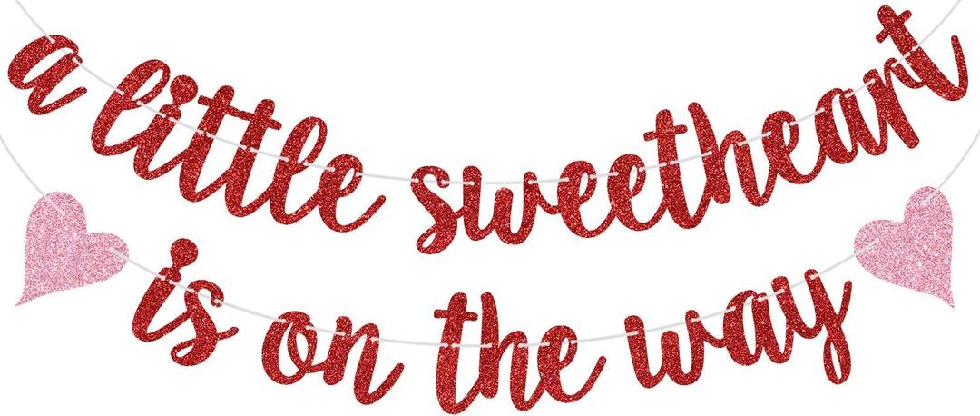Red Glitter A Little Sweetheart is on the Way Banner, Welcome Little Sweetheart Baby Shower Supplies, Valentine's Themed Baby Shower Party Decorations Supplies