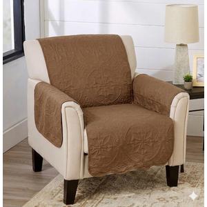 Great Bay Home Reversible Chair Cover - Washable Slipcover Furniture Protector with Elastic Straps - Perfect for Kids & Pets - Quilted & Stitched Detail (White/Sand)