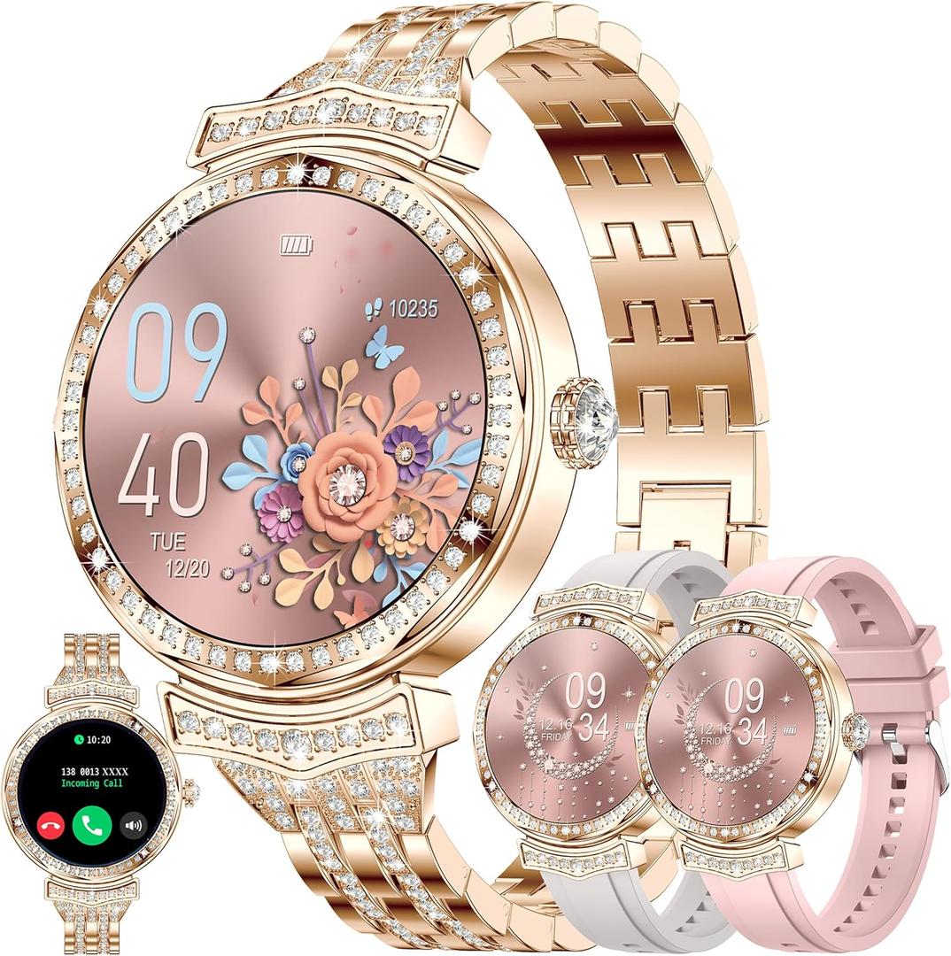 Smart Watch (Answer/Make Calls) for Women,1.32" AMOLED Smartwatch for Android and for iPhone, 3ATM Fitness Tracker with Heart Rate/Sleep/SpO2 Monitor, 100+ Sport Modes Fitness Watch (Gold)