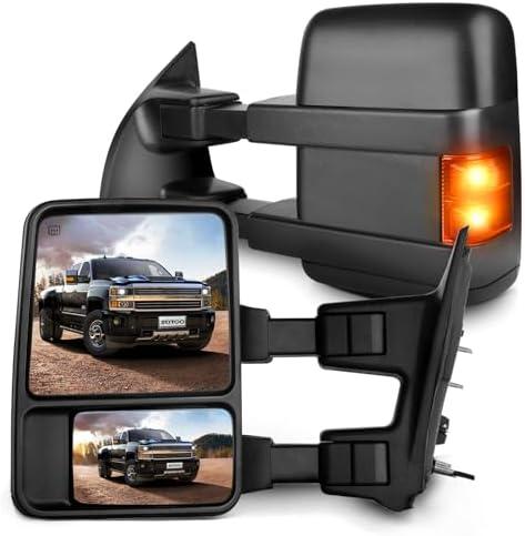 Towing Mirror for Ford for F250 for F350 for F450 for F550 Super Duty Power Heated Driver and Passenger Side Smoke Turn Signal Lights 2008 2009 2010 2011 2012 2013 2014 2015 2016