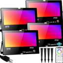 LED Flood Light Outdoor 800W Equivalent Bluetooth Smart Color Changing RGB Spot Light DIY-Scene+RGB+2700K Warm White APP & Group Control & Timing IP66 Waterproof 4Pack (Bluetooth-80w-4pack with stake)