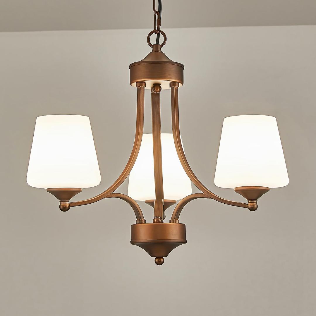 3-Light Oil Rubbed Bronze Chandelier for Dining Room Farmhouse Pendant Light Fixture with Frosted Glass Rustic Ceiling Lighting Modern Hanging Lamp for Kitchen Island Entryway, 47.2" Height Adjustable