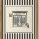 Vintage Striped Bookshop Wall Art, Retro Black and White Pictures Wall Decor College Minimalist Canvas Prints Paintings for Bathroom Bedroom Living Room 12x16 inch Framed
