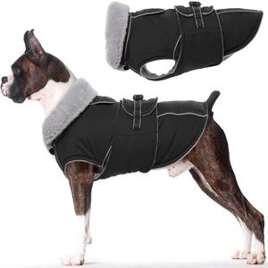 Lelepet Warm Dog Coat Reflective Dog Fleece Vest Waterproof Jacket Windproof Winter Cold Weather Coats with Adjustable Buckle Jackets for Large Dogs, Black, L