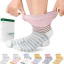 Bulinlulu Bamboo Viscose Diabetic Socks with Grippers for Men Women -6 Pairs Non Binding Ankle Slipper Socks Size 6-9 9-12 (Medium, Pink Stripe/Light Blue Stripe/Blue Stripe/White Stripe a/White Stripe B/Yellow Stripe)