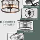 Black Flush Mount Ceiling Light, 2- Light Caged Crystal Chandelier, Small Drum Hallway Light fixtures Ceiling Mount (Black)
