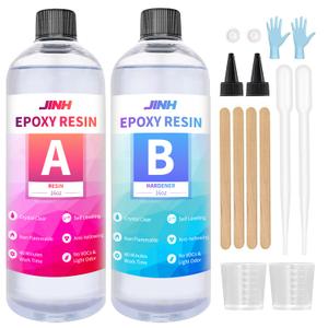 Epoxy Resin Kit Two Part 32 oz Crystal Clear Non-Yellowing Self-Leveling High Gloss UV & Heat Resistant Art/Craft/River Tables Beginner Friendly (32oz)