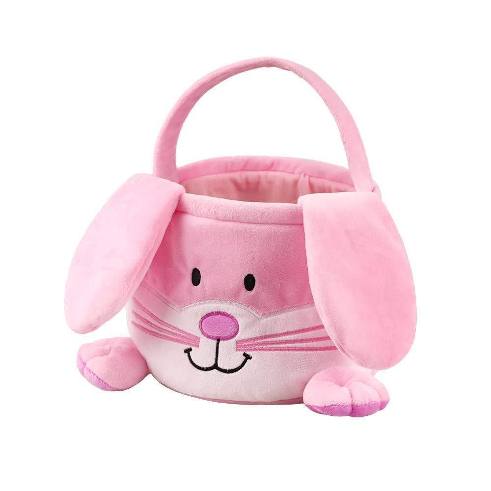 Wepop Bunny Baskets, Cute Eggs Hunting Bags Buckets Gifts for Kids Girls Boys (Pink)