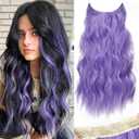 KooKaStyle Invisible Wire Hair Extensions with Transparent Headband Adjustable Size 4 Secure Clips Long Wavy Secret Wire Hairpiece 20 Inch for Women(Lavender)