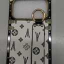 Compatible with iPhone 17 Pro Max Case Luxury Designer for Women Girls,Rectangle Leather with Wristband Strap Kickstand Holder Protective Cover for 17 Pro Max - 6.9 inch(White)