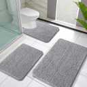 OLANLY Bathroom Rugs Sets 3 Piece, Soft Absorbent Chenille Bath Mats and U-Shaped Contour Toilet Rug, Quick Dry, Home Decor Accessories, Bath Mat Set for Bathroom (30"x20"+24"x16"+24"x20", Grey)