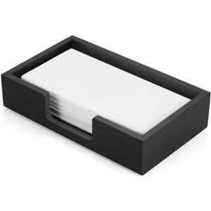 Black Guest Towel Holder Tray for Bathroom, Wood Napkin Holder for Bathroom, Disposable Paper Hand Towel Holder for Bathroom Accessories, Dinner Napkin Holder for Kitchen Table Party (Rectangular)