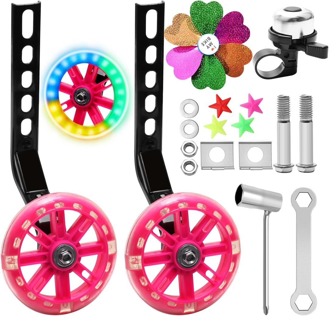 Bike Training Wheels for Kids Mute Flash Pink Bicycle Training Wheels for 12 14 16 18 20 inch Bike Training Wheels for Single Speed Bicycle, Pink