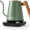 POLIVIAR Electric Gooseneck Kettle, 1350W Electric Tea Kettle Wood Pattern Handle, 34oz Pour Over Electric Kettle for Coffee & Tea, 18/8 Stainless Steel Inner, Temperature Control & Rapid Heating (Green)