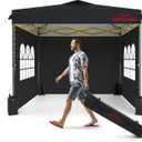 10x10 Pop Up Canopy with Sidewalls, Easy Up Canopy Tent, Heavy Duty Tents for Parties, One Person Set Up Event Tent, Black