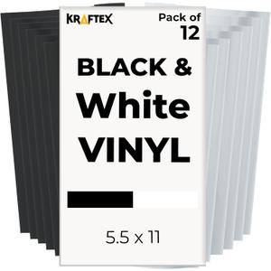 Black and White Permanent Vinyl for Cricut Joy. Adhesive Vinyl [12 Pack, 5.5x12 Inch]. White and Black Sheets for DIY Outdoor Stickers and Decal.